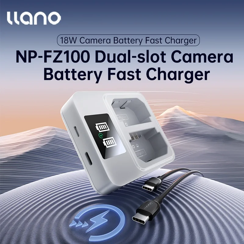 Llano 18W Camera Battery Charger Dual USB Charger with LCD Display Fast Charging Compatible with sony NP-FZ100