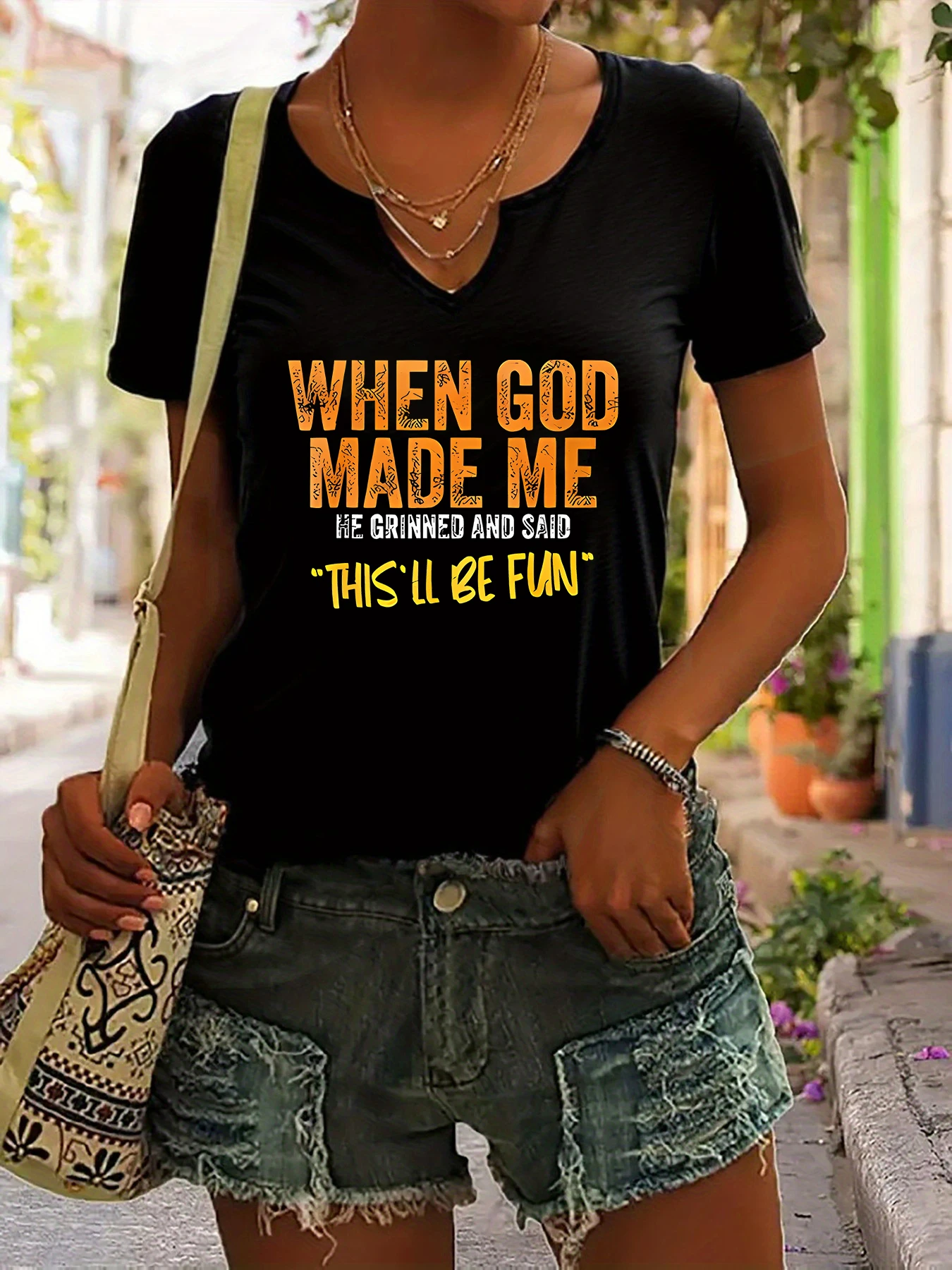 Women's Summer V-Neck Short Sleeve T-Shirt, 