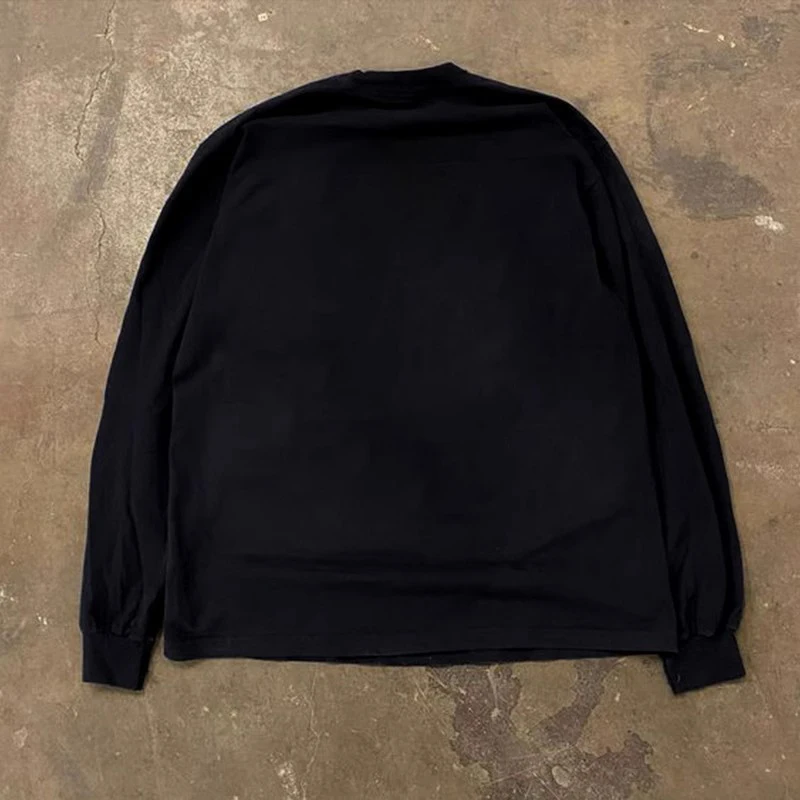 Heavyweight 300g Pure Cotton Long Sleeve T-Shirt Retro Car Print Hip Hop Street Style Loose Fit by Little Chen Story Multi