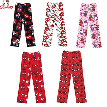 スパイダーマンぬいぐるみパジャマ女の子、ウォーキング用パンツ、ハローキティホームパジャマ、y2k、ギフト、冬、y2k