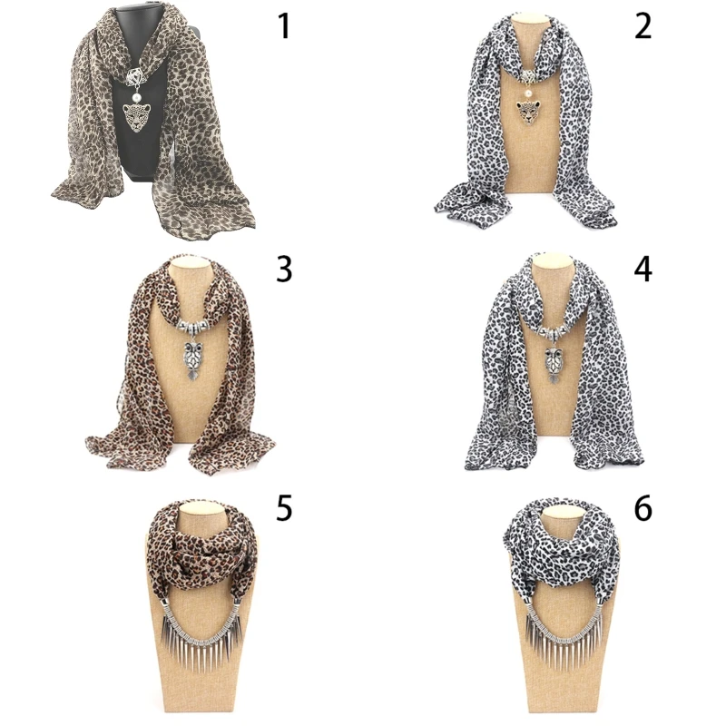 Fashion Brand New Women Long  Leopard Lady Scarf Necklace Pendant Jewelry Dropship