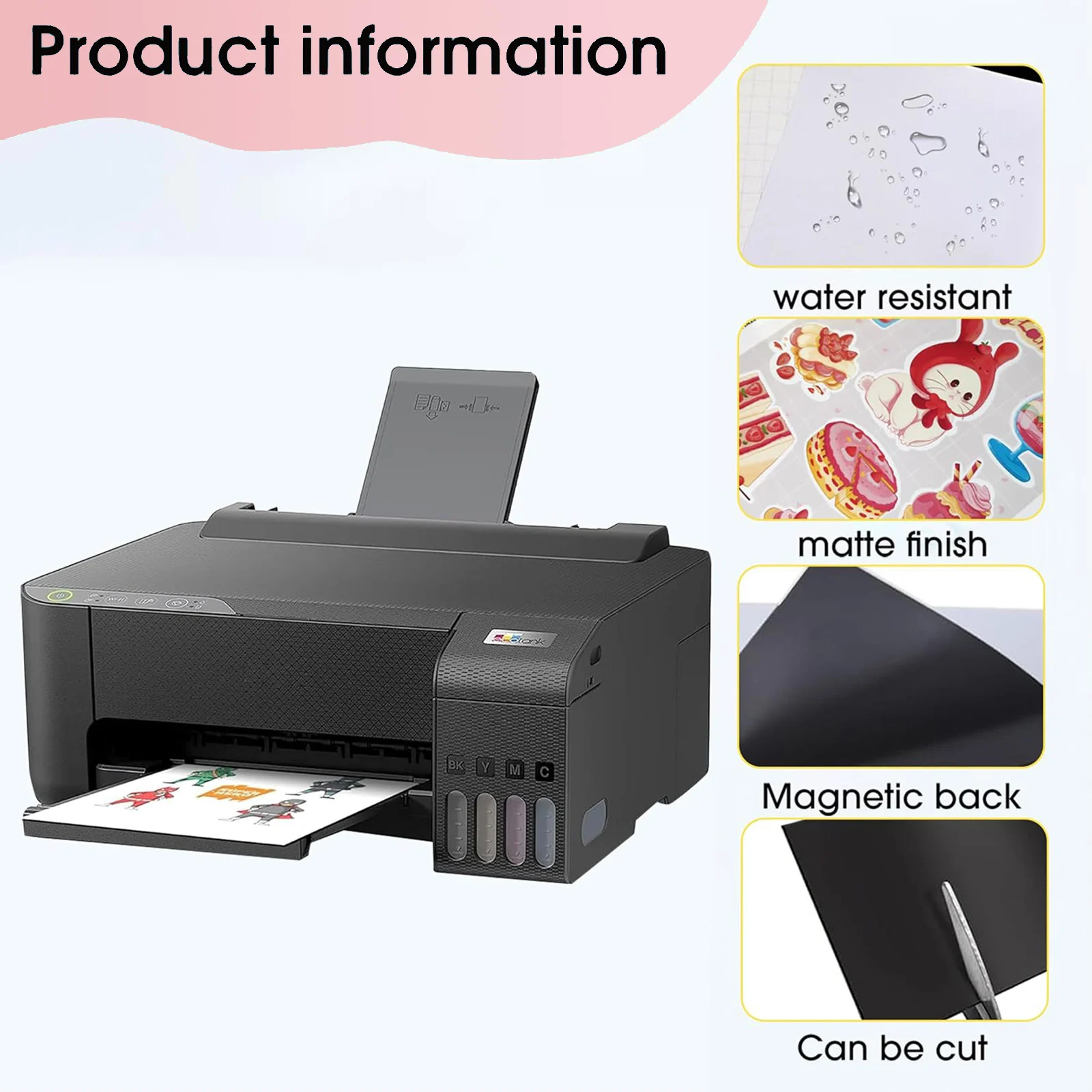 5 Sheets Glossy Printable Magnetic Sheets A4(8.3x11.7 Inches) Size for Inkjet Printers,Print Paper Non-Adhesive Backing, 16mil