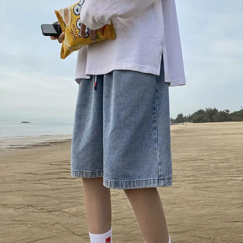 Men's Straight-leg Denim Shorts Summer Thin Version Loose-fit Mid-length Wide-leg Casual Five-piece Pants