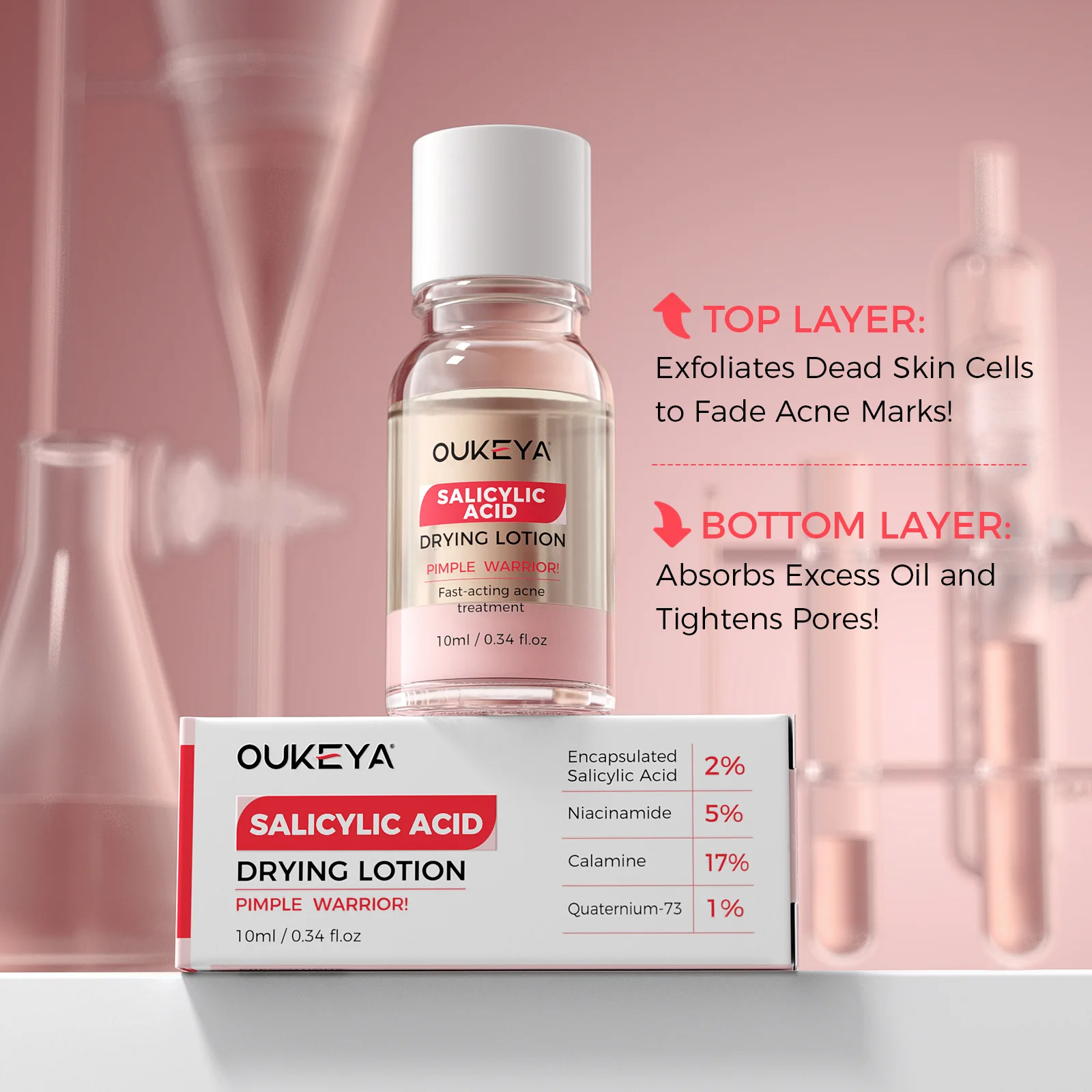 Lozione per l'essiccazione dell'acido salicilico Siero per il viso Trattamento notturno dell'acido dell'acne e delle macchie dell'acne per viso e corpo