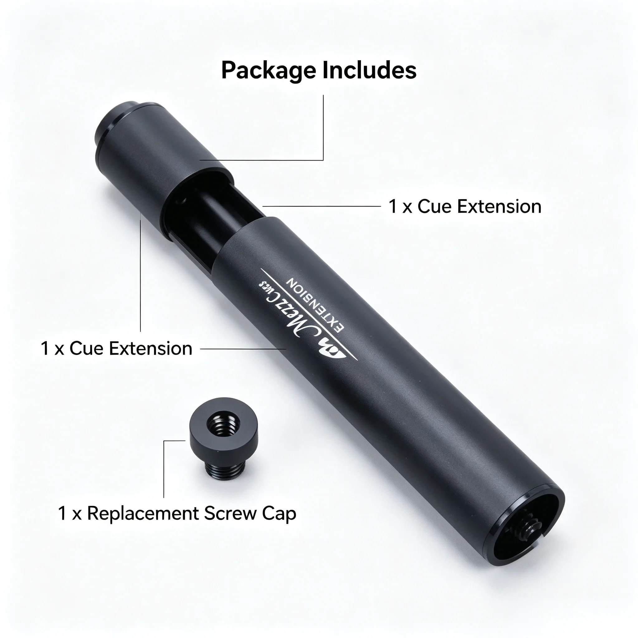 Mezz Cue Extension Rod Black Aluminum Rod Length: 8-Inch Billiards Extension Rod, [Extension Handle+Tail Plug]
