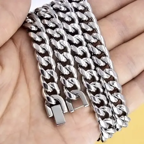 HNSP 316L Stainless Steel Cuban Link Chain Necklace Bracelet For Men 8MM-12MM Wide Thick Punk Hip Hop Accessories Male