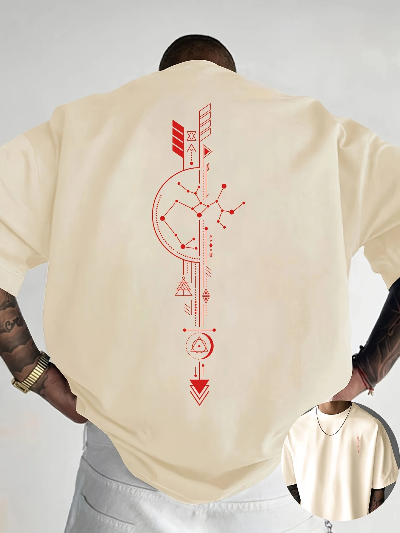 Sternbild-Pfeil Geometrisches Grafik-T-Shirt für Herren Atmungsaktiv 100% Baumwolle Perfekt für Sommer Streetwear Trendiger Mystischer Astrologie-Stil – Detail 5