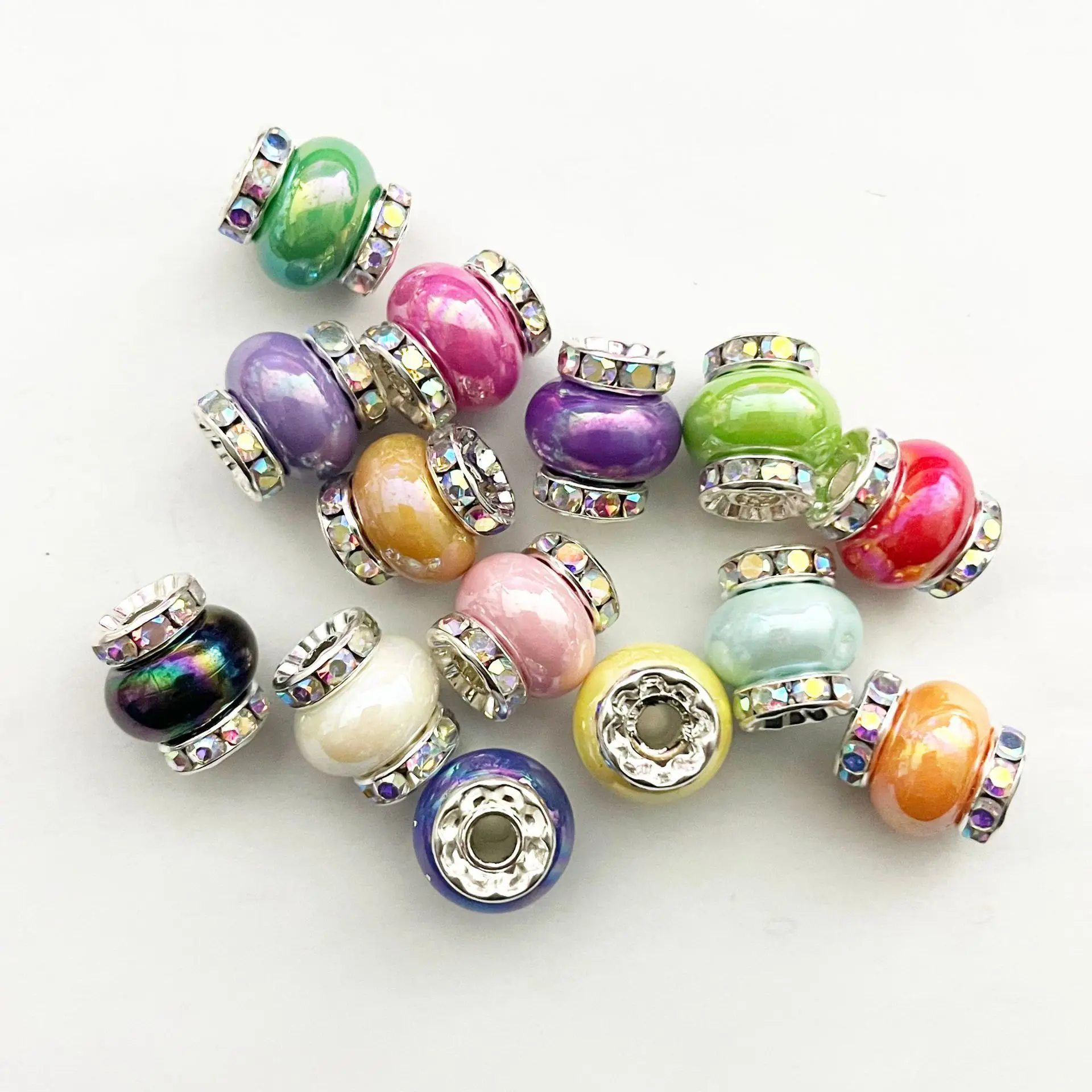 

100Pcs Large Hole Silver Diamond Beaded Ring Separated Bead Plated Acrylic Bracelet Beaded Making Necklace Lantern Handmade DIY