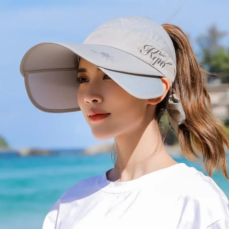 Sun Hat Women's Cycling Breathable Visor Caps Female Scalable Brim Empty Top Baseball Cap Wide Brim Cap UV Protection Beach Hats