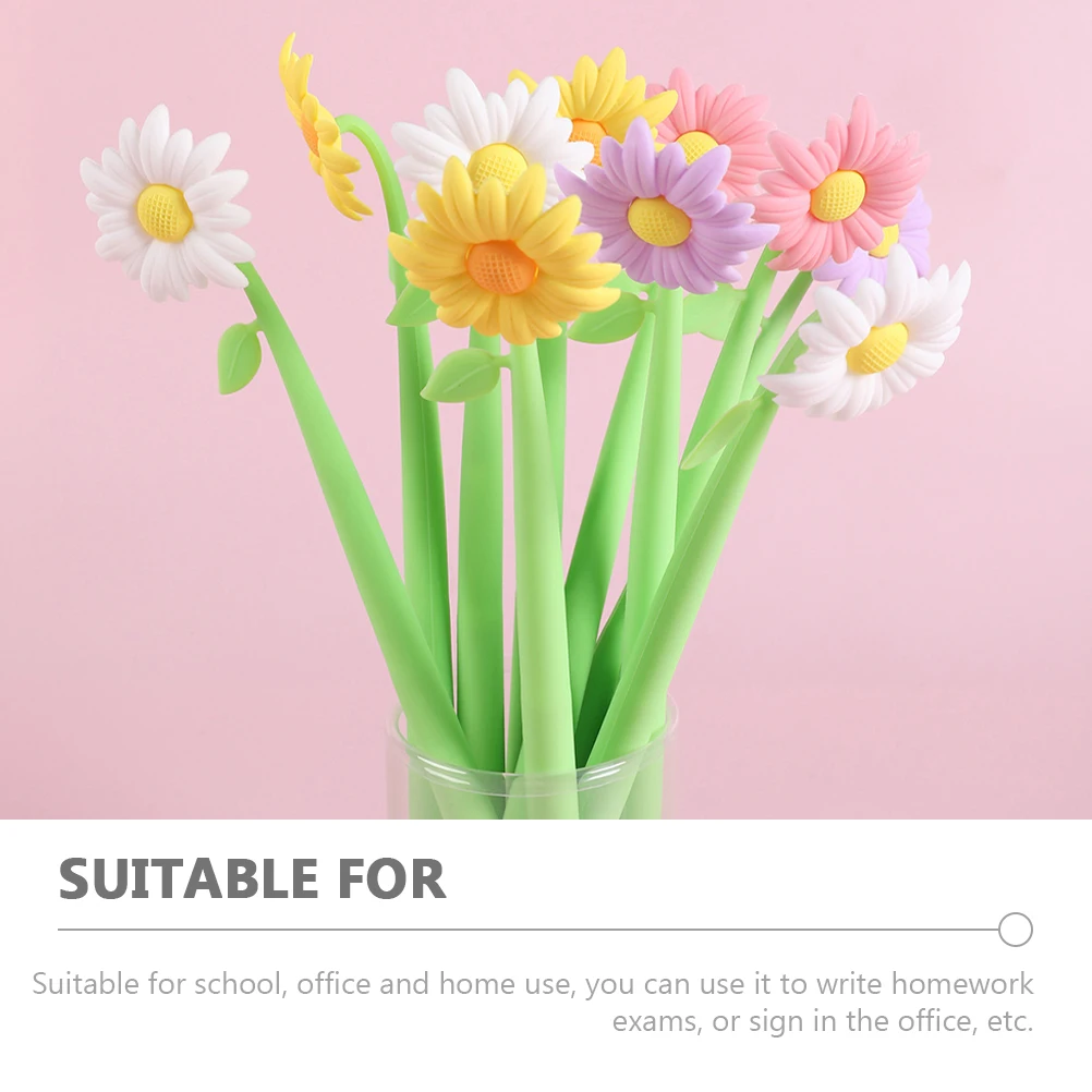

4 Pcs Gel Pens Fresh Silicone Flower Shape Small Daisy Shaker Cartoon Signature Cute Writing Comfortable Grip Long Ink School