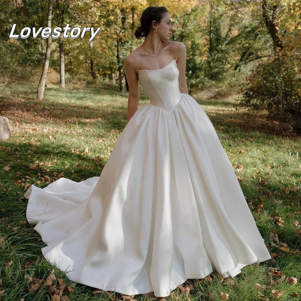 

Elegant Simple Wedding Dresses Customized Lace Up Bride Dress V Waist Strapless Bridal Ball Gowns New Vestido De Novia