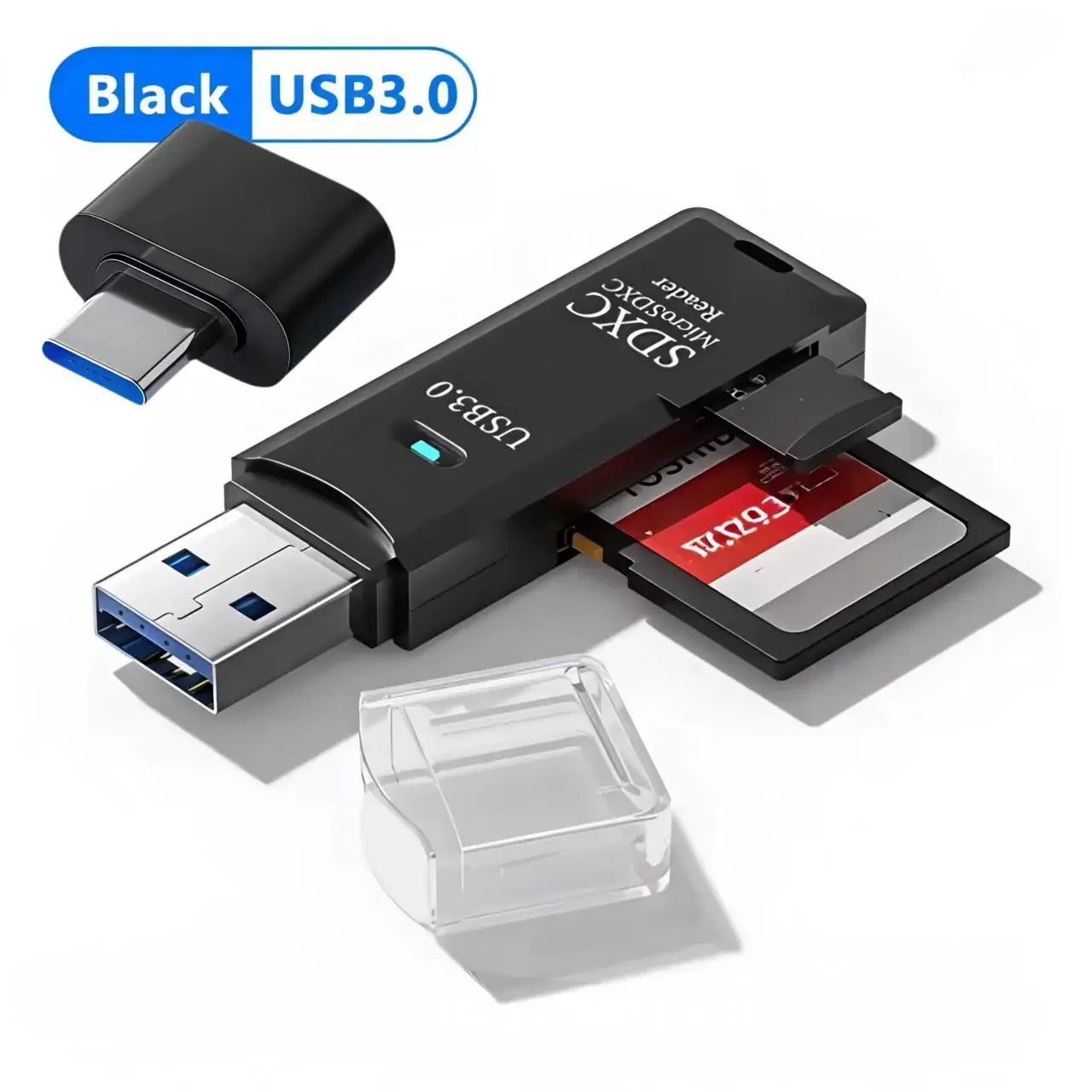 

Устройство для чтения карт памяти 2-в-1 USB 3.0 и 2.0 с адаптером Type-C, высокоскоростной конвертер 5 Гбит/с, для камер и ноутбуков