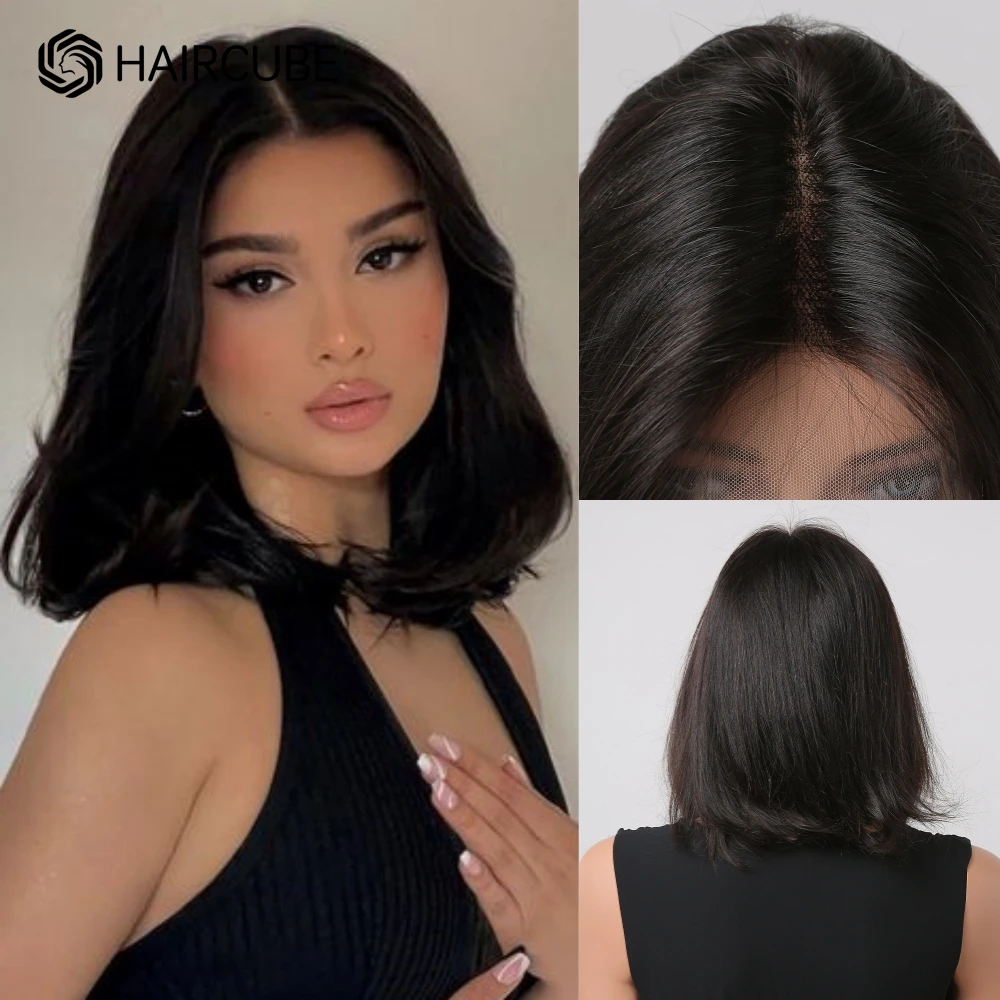 Natural Black Human Hair Lace Front Wigs for Women Shoulder Length Straight Middle Part Pre Plucked Lace Wig Natural Fluffy Hair