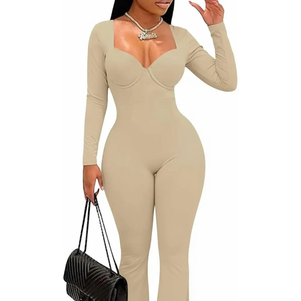 

Autumn Winter Jumpsuit Fitted Style Collar Type Button Decoration Commute Fashion Women's Long Pants Underwear