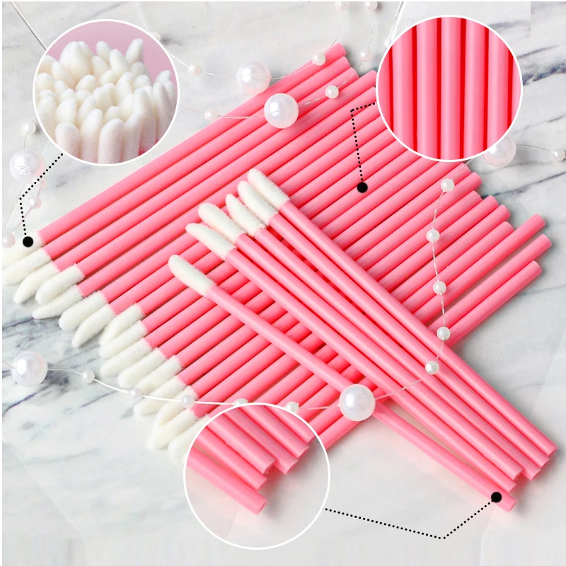 SHIDISHANGPIN 50/100pcs Lip Brushes Disposable Make Up Tools Mascara Wands Applicators Lipstick Cleaner Micro Soft cotton swab