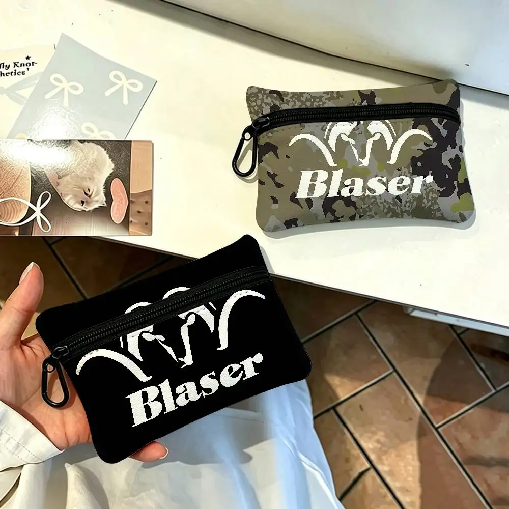 Blaser Logo Portable Mini Oxford Cloth Coin Purse With Carabiner Hook Zipper Key Card Earphone Storage Wallet