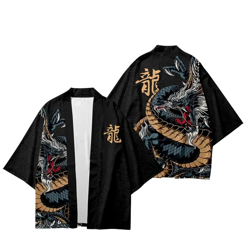 Japanese Traditional Kimono Samurai Yukata Male Female Streetwear Haori Cosplay Manga Dragon Print Vintage Cardigan Tops