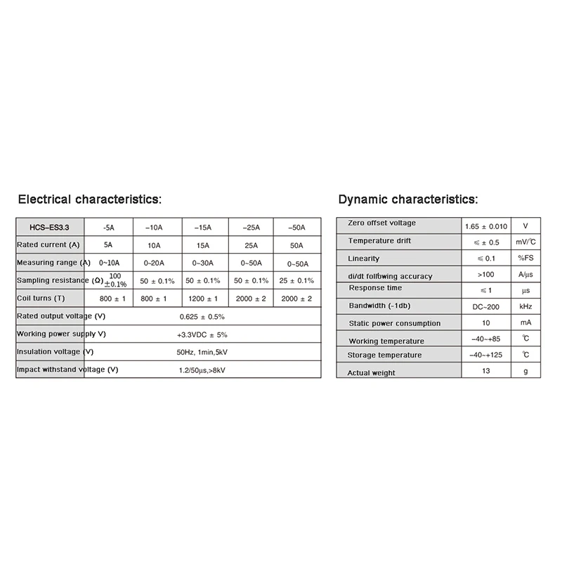 Hall Current Sensor HCS-ES3.3 5A 10A 15A 25A 50A