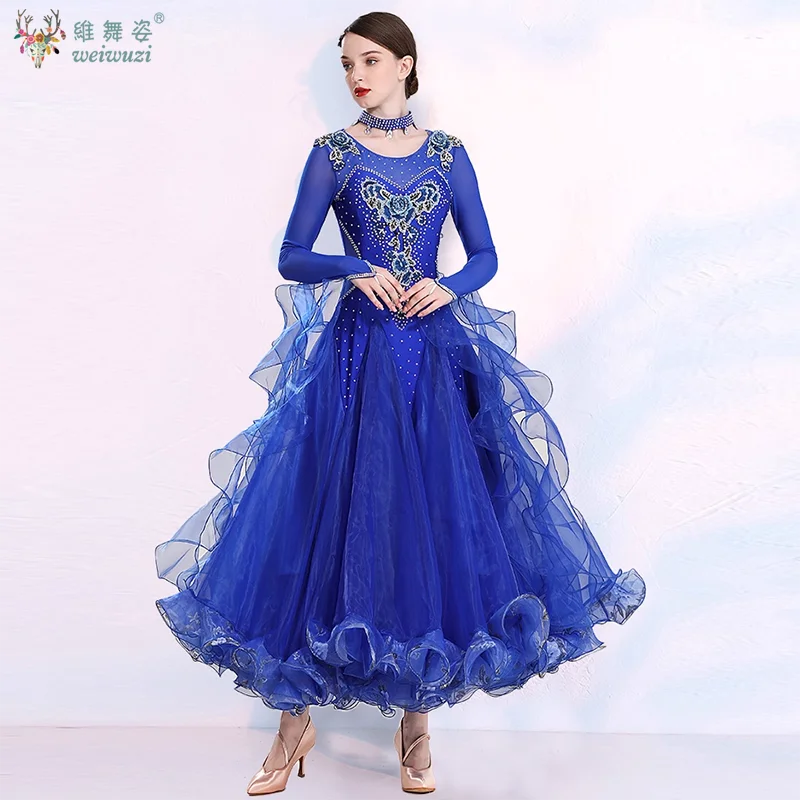 모던 댄스 드레스 볼룸 댄스 의상 대회 의상 왈츠 포크스트롯 드레스 플러피 헴라인 룸바 공연 댄스웨어