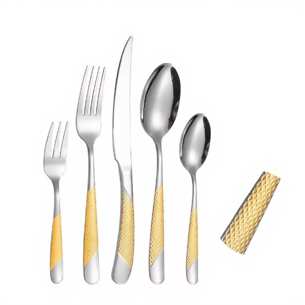 Stainless Steel Flatware Set with Embossed Star-Diamond Hammered Finish for Performance and Stylish Appearance