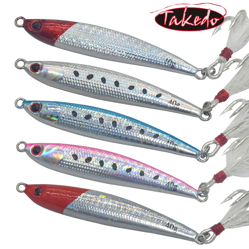 TAKEDO MJ07 Sea Fishing 20G 40G 60G Jigging Lure Saltwater Spoon Wobbler Artificial Glitter Hard Bait For Tuna Bass