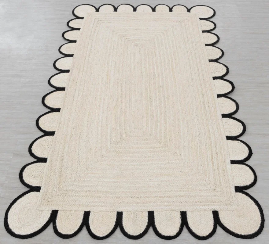 Jute Carpet Scalloped Area Rug Braided Scallop Home Decor Handwoven Boho Eco Friendly Rugs for Bedroom