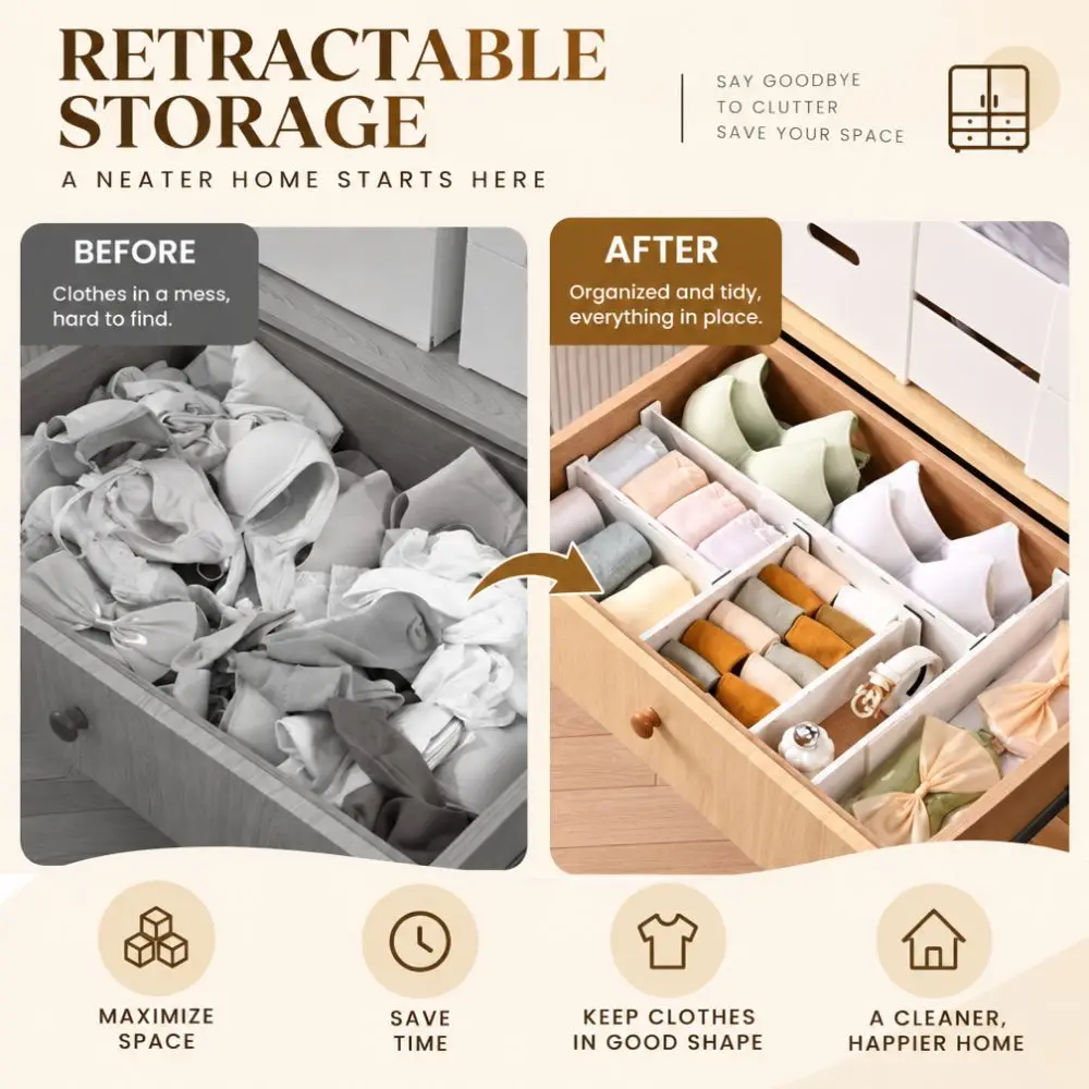 8pcs Practical Adjustable Drawer Dividers Side Locking Buckle Drawer Organizer Adjustable Drawer Divider Kitchen Storage