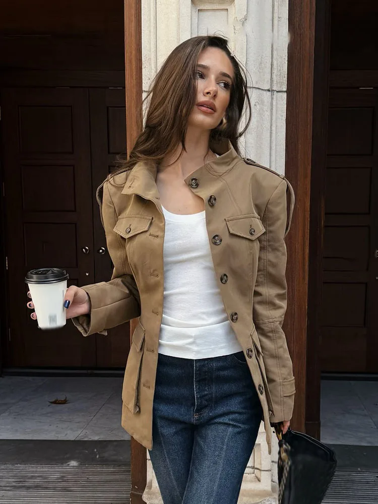 

HH женская осенняя повседневная уличная куртка женские модные куртки с длинными рукавами и высоким воротом с карманами однобортные декоративные пальто