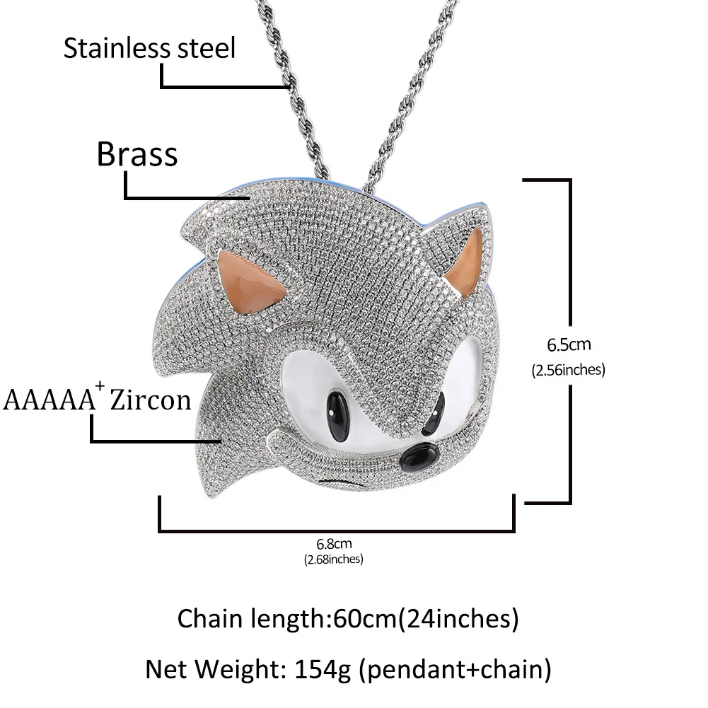 Hip Hop Glow in The Dark Cartoon Pendant Necklace for Men, Street Style Copper Crystal Chain