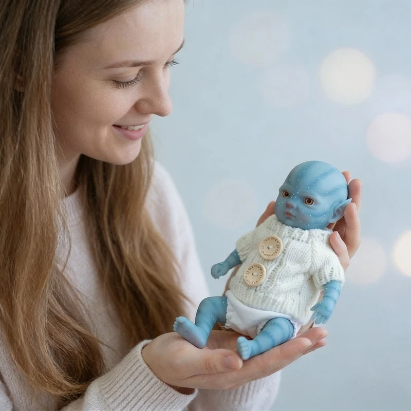 

8 Inch Reborn Dolls Cute Blue Skin Fairy with Yellow Eyes Blue Skin Mini Doll