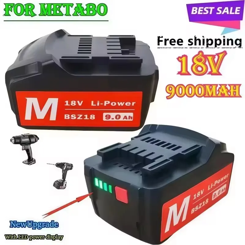 18V 9,0Ah Batterie für Metabo Akku-Elektrowerkzeuge, Bohrmaschinen, Schrauber, Schraubenschlüssel, Hammerbohrmaschinen, kompatibel mit Metabo 18V 9000mAh BSZ18 625591000 Batterie.