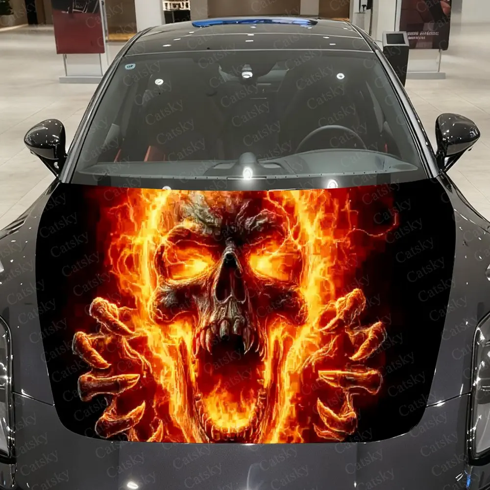 

Наклейка на капот автомобиля Blazing Red Flame Skeleton — готический цветочный дизайн черепа, прочный виниловый материал из ПВХ, повышает защиту и стрел.