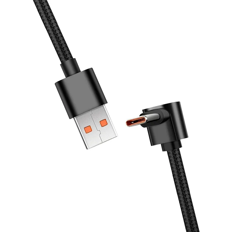 90 Degree Right Angle USB to Type C Fast Charging Cable Nylon Braided 0.25/0.5/1/2M Elbow Charger Cord for Samsung Xiaomi Huawei
