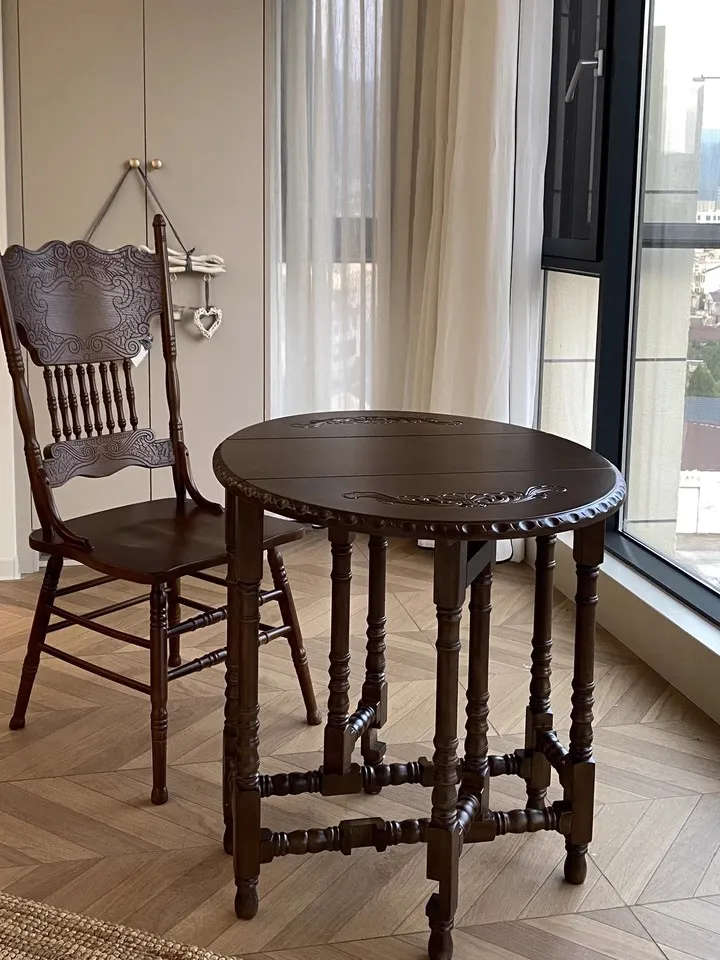 

French Retrostyle Homestay Leisure Portable Folding Design Living Dessert Shop Restaurant Dining Coffee Table