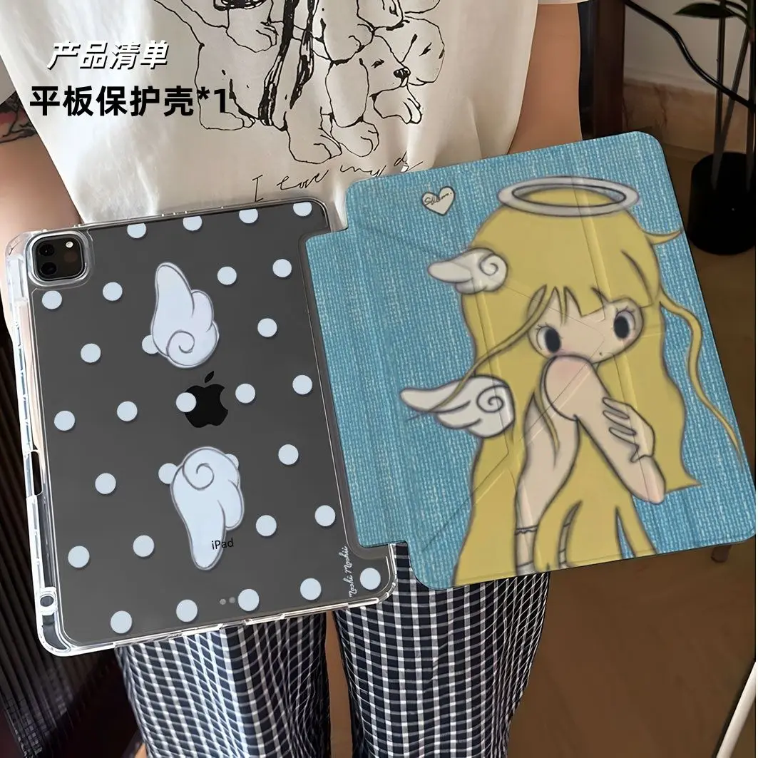 Janpan Kwaii Angel Little Girl iPad Case For iPad Pro 12.9in Air7 10th 11th iPad Pro 11 13in 2025 M4/5 Anti-fall Protected Cover