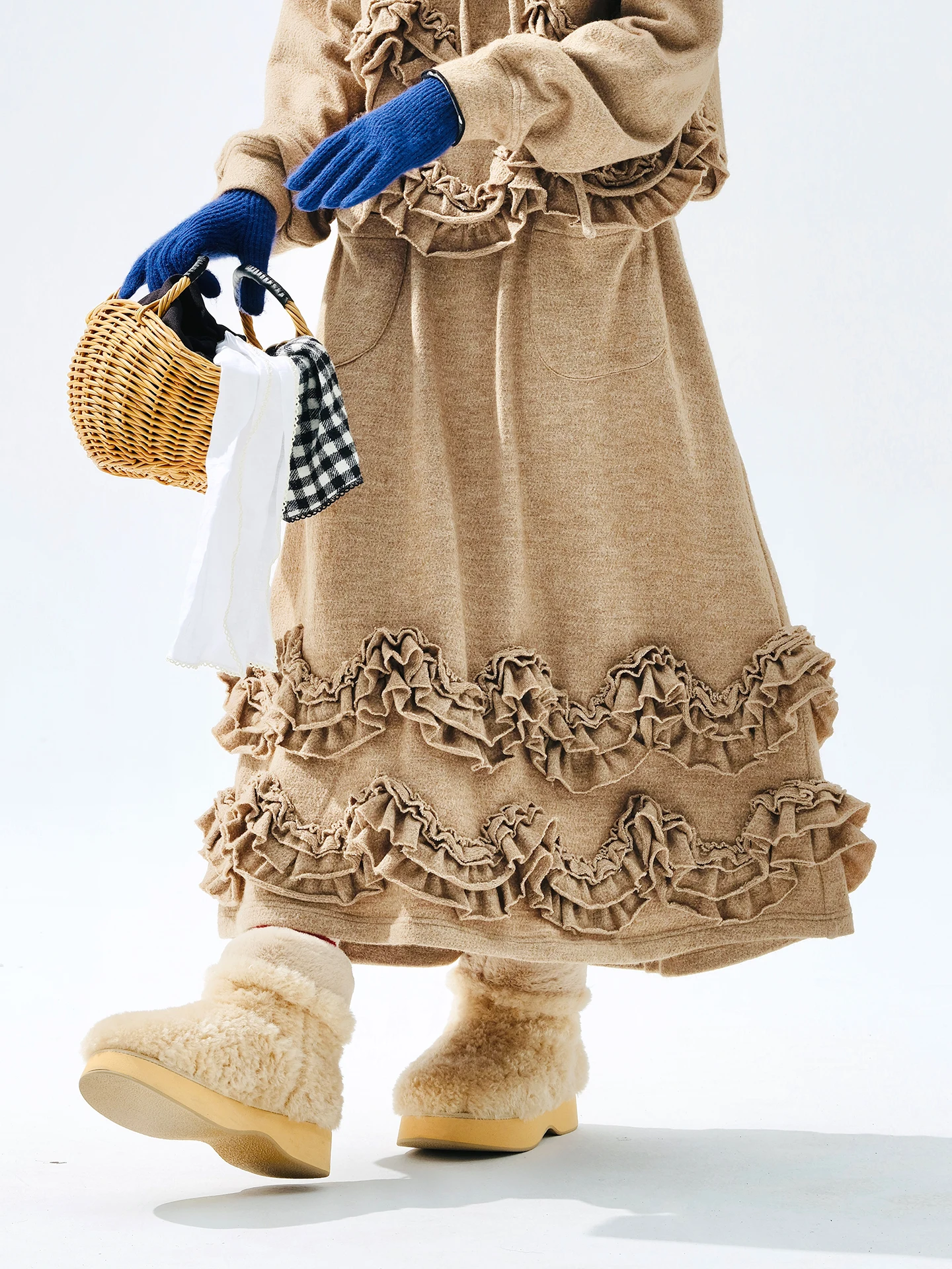 

Элегантная юбка-миди цвета хаки — imakokoni 2025, осеннее художественное кружево — трикотажная юбка А-силуэта, стиль 255274