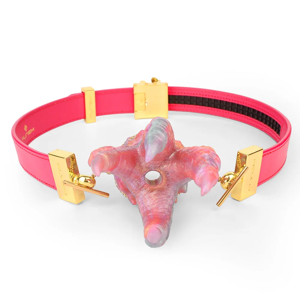 Alien Colored Deep Ridge Claw Silicone Breathable Port Plug Metal Leather Mouth Ball Adult Alternative Binding Sex Products
