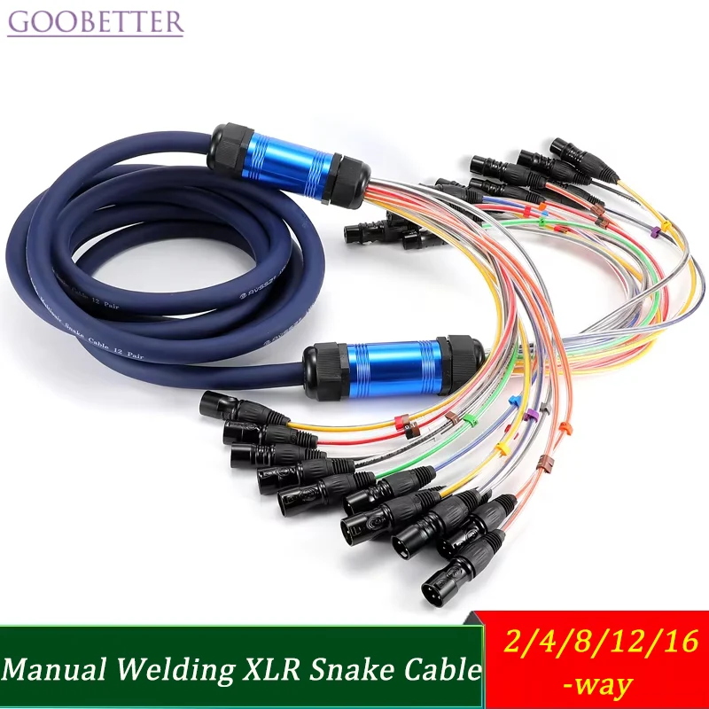 XLR Snake Cable Manual Welding 2/4/8/12/16-Way Female to Male Multi-Channel Audio Signal Line for Stage Mixer Microphone