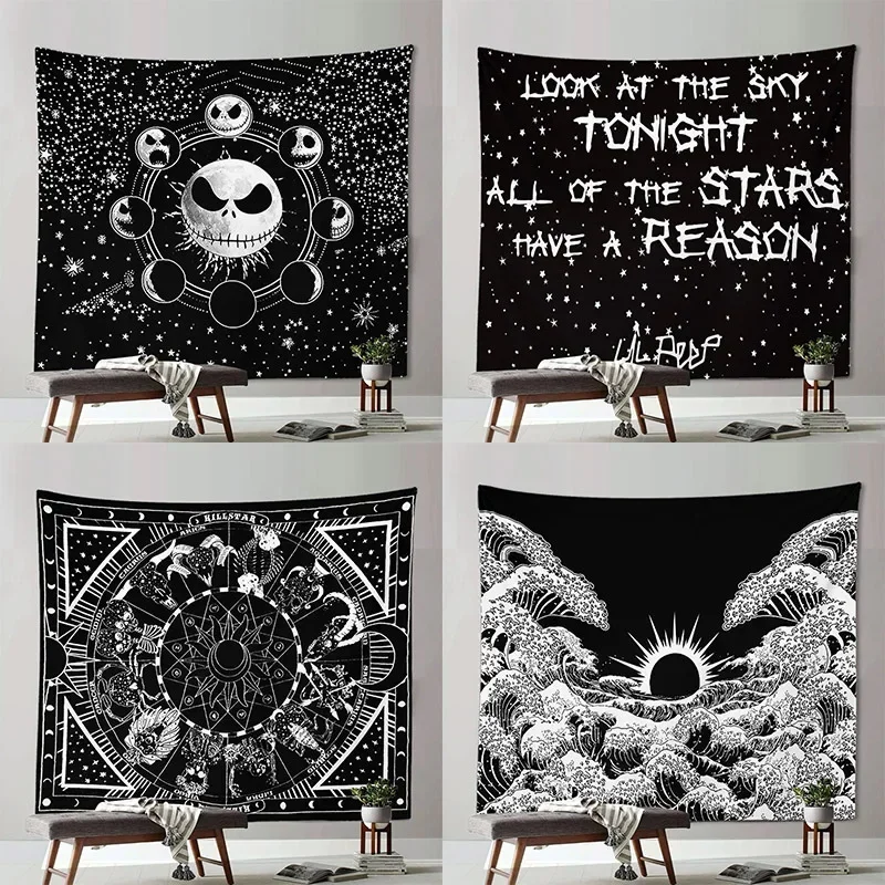 New Wall Tapestry Black and White Stars Bedroom Decoration Tapestry Tapestry Art Abstract Background Cloth Wholesale