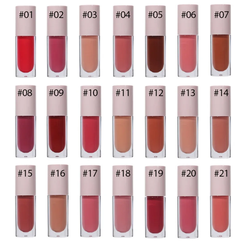ฉลากส่วนตัวโลโก้ที่กําหนดเอง 5ml ลิปกลอสไม่ติด 21 สี Hydrating Matte Long Lasting Liquid ลิปสติกโลโก้ที่กําหนดเอง Make Up