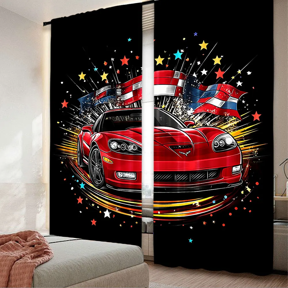 

2Pcs Race Car Curtain Speed Sports Car Curtain Extreme Sports Automobile Cool Speed Competitive For Bedroom Living Room And