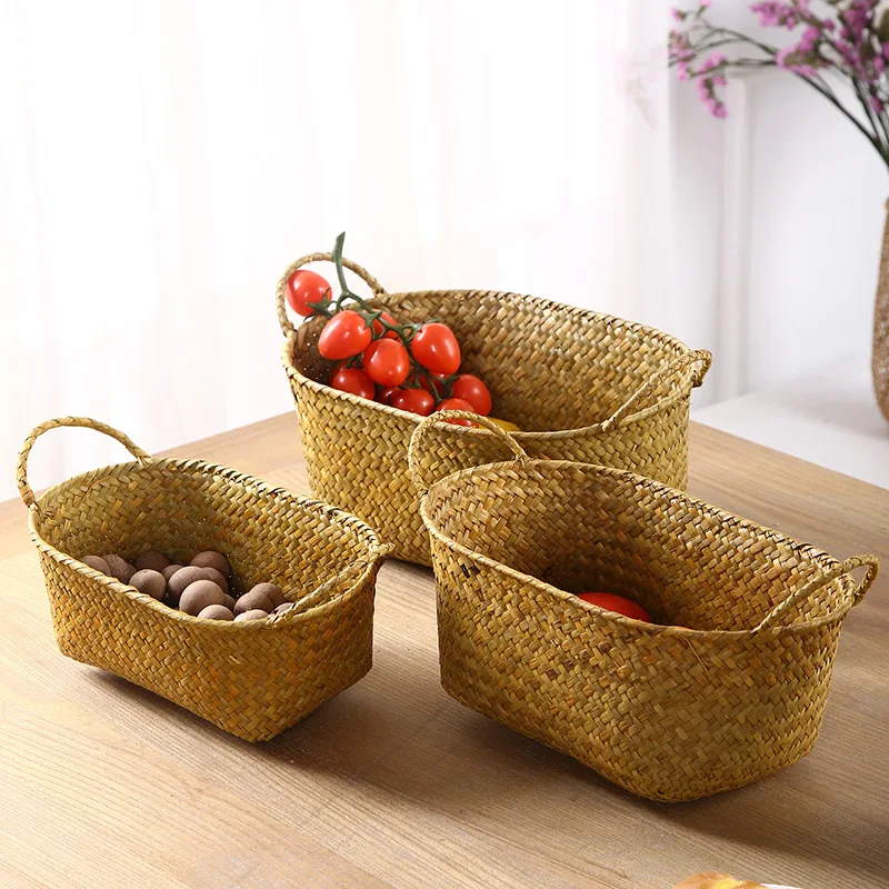 

Eco-Friendly Seagrass Storage Box Handmade Wicker Organizer Basket for Living Room Bedroom Bathroom Table Storage Solution