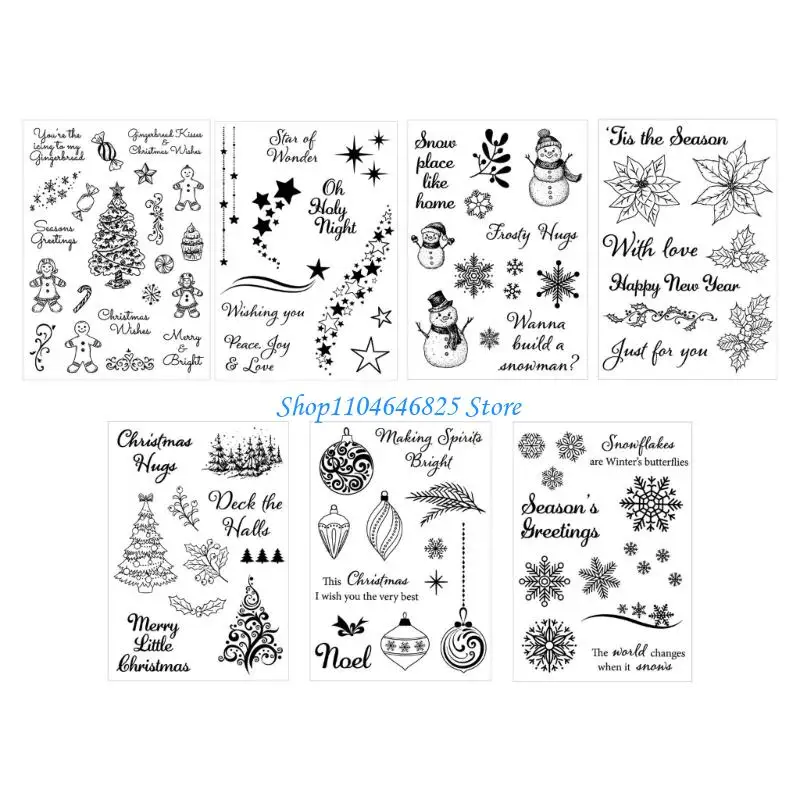 7Pcs Christmas Clear Silicone Stamper for Card Making Scrapbooking Stamping Tool