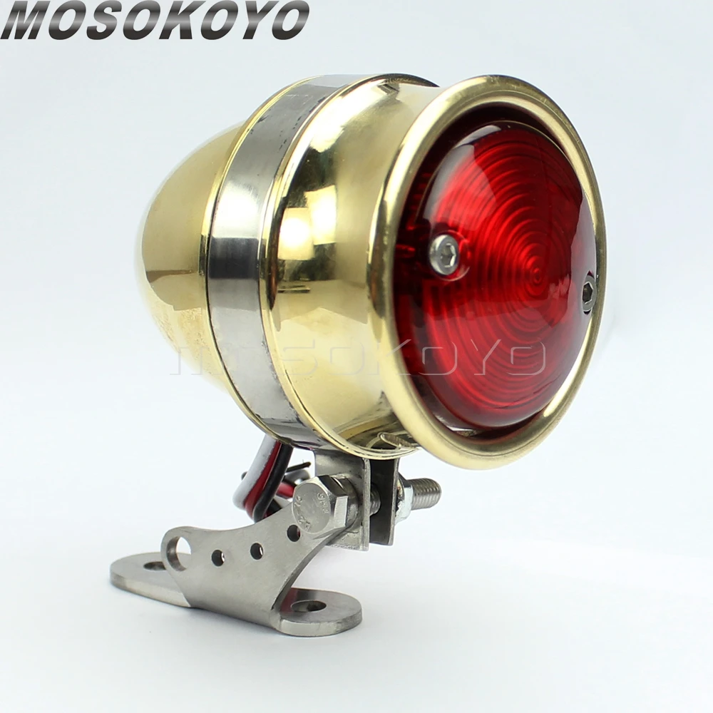 Brass Vintage Rear Light Motorcycle Brat Style Light 12V Red LED Brake Taillight For Harley Honda Bobber Chopper Cafe Racer Dyna