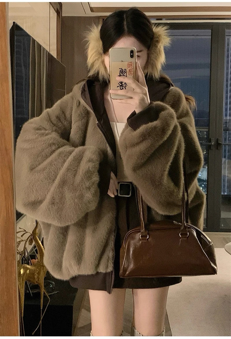 Winter Double Sided Wearable Plus Velvet Thick Warm Loose Women Parka Coats Fleece Hooded Casual All-match Cotton Padded Jackets