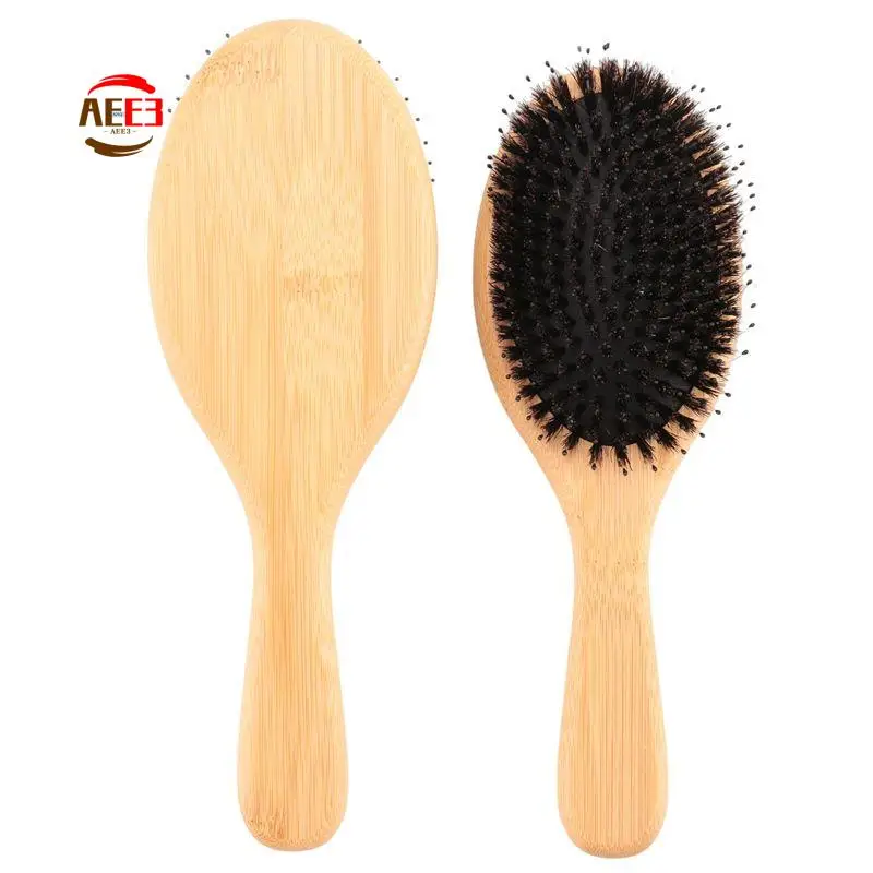 

AEE3-2 Pcs Khaki Comb With Nylon Pins Bamboo Paddle Detangler Brush Detangling Adding Shine Brushes Daily