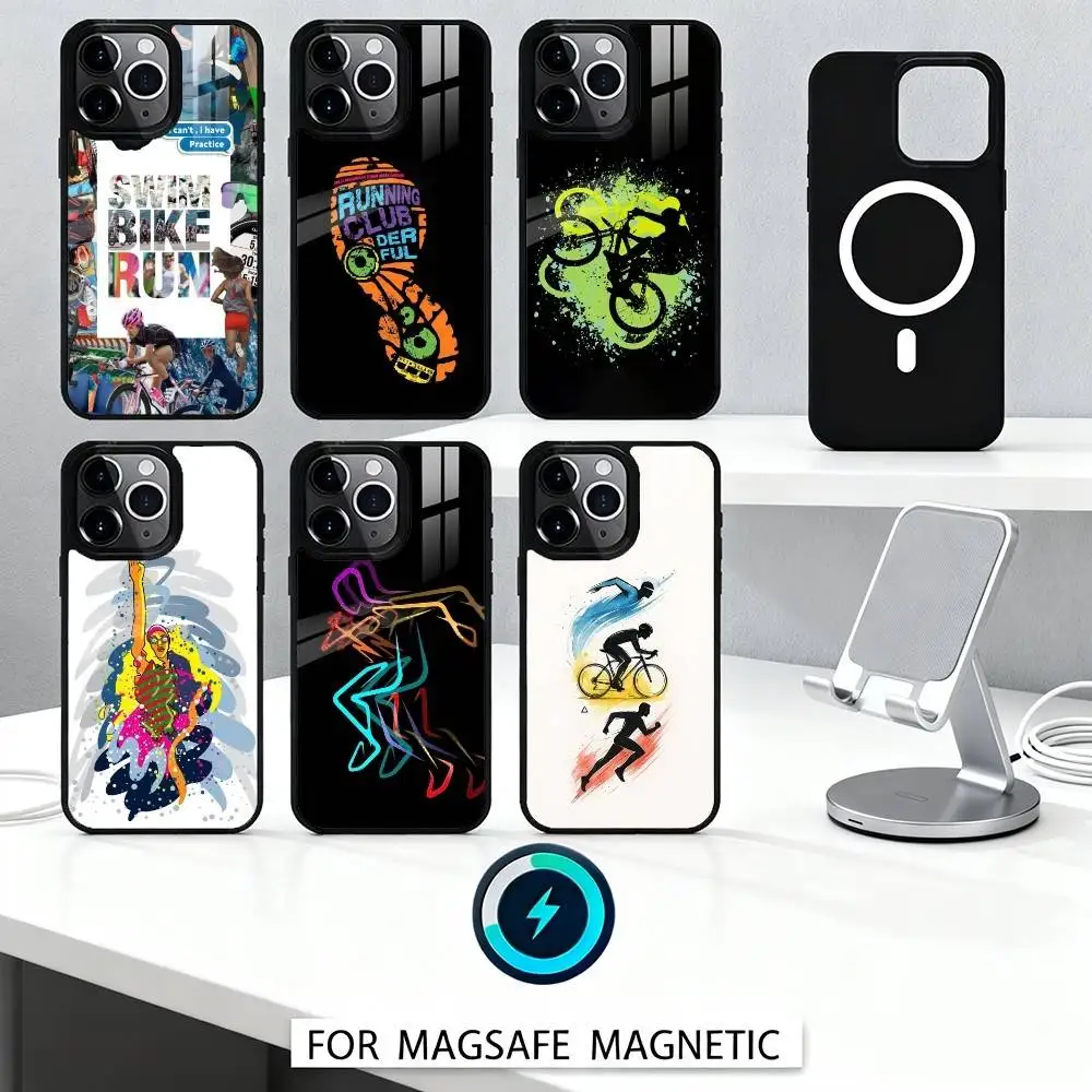 

Swim Bike Run Triathlon Phone Case For iPhone 17,16,15,14,13,12,Pro,Max For Magsafe Magnetic Wireless Charging