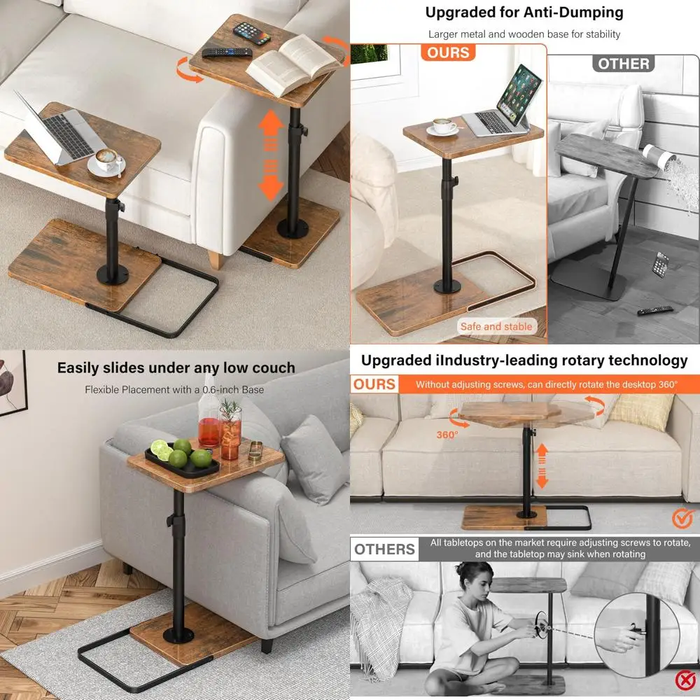

Couch TV Trays Duo: 360 Swivel, Adjustable Height, Anti-Slip Metal and Wooden Base