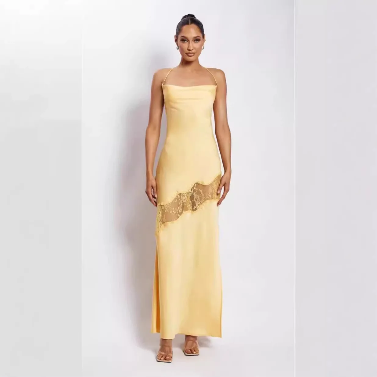 Summer Dresses for Women Sexy Backless Mesh Spliced Evening Dress Bodycon Jumpsuit Party Maxi Dresses