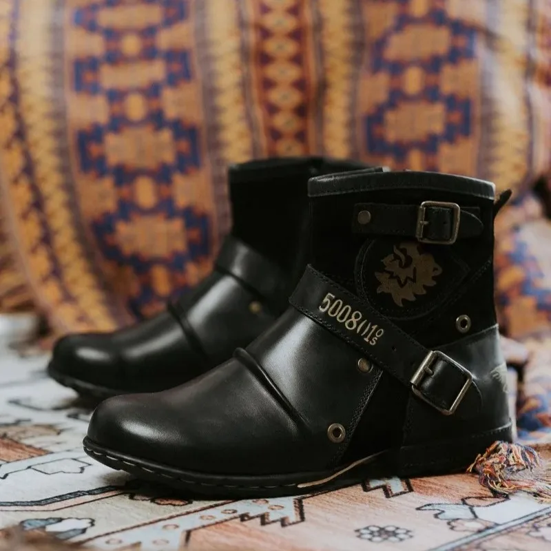 

New Retro Mens Boots Luxury Nobility Ankle Boots For Man Handmade Platform Knight Boots Fashion Designer Shoes Botas Para Hombre